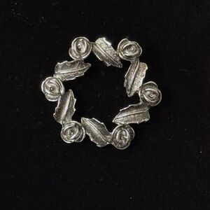 Elegant Silver Rose Wreath Brooch